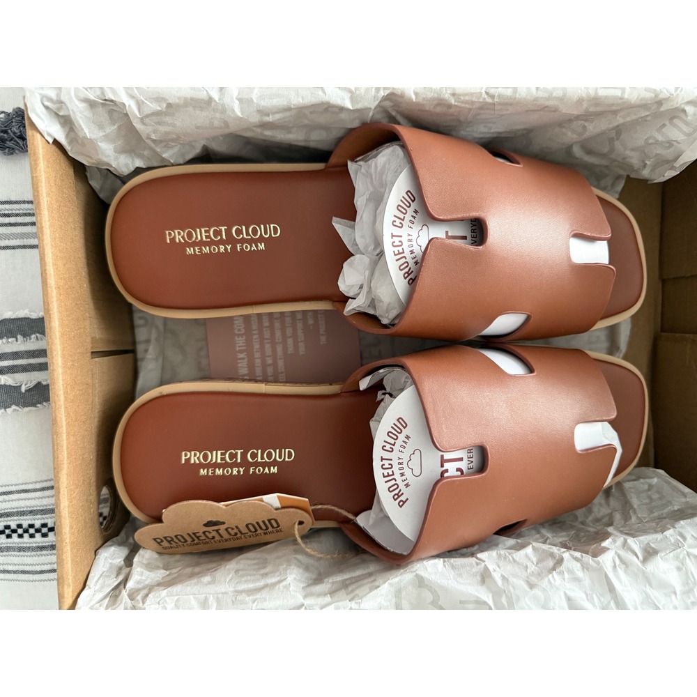 Project Cloud‎ Mila Platform Sandals Women 8 Cognac Leather New NWT Memory Foam